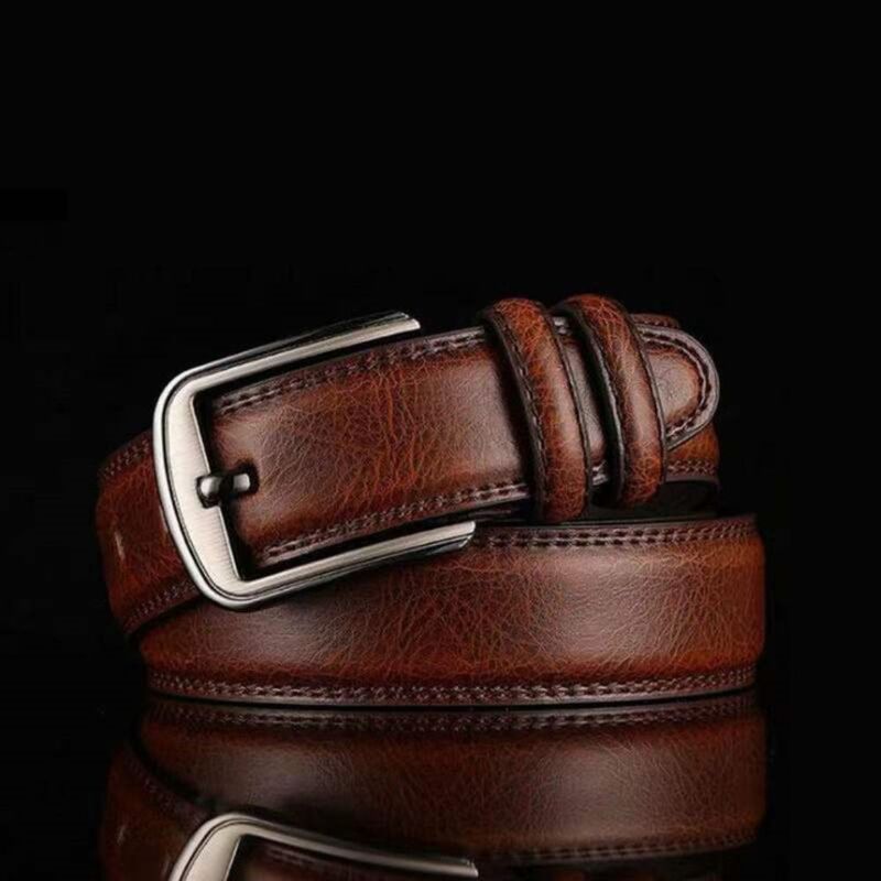 Mens Leather Strap Belt Mens Pin Buckle Luxury Waistband, Brown