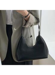 Women's Solid Color Shoulder Bag, Zipper Closure Large Capacity Waterproof Travel Hotel Office Work Handbag, Black