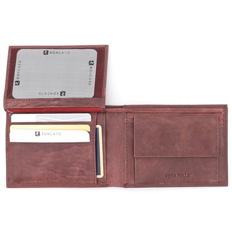R. Roncato Men's Wallet in Nappa Leather, Equipped With Coin Purse, Document Holder in Card Format, Card Holder, Red