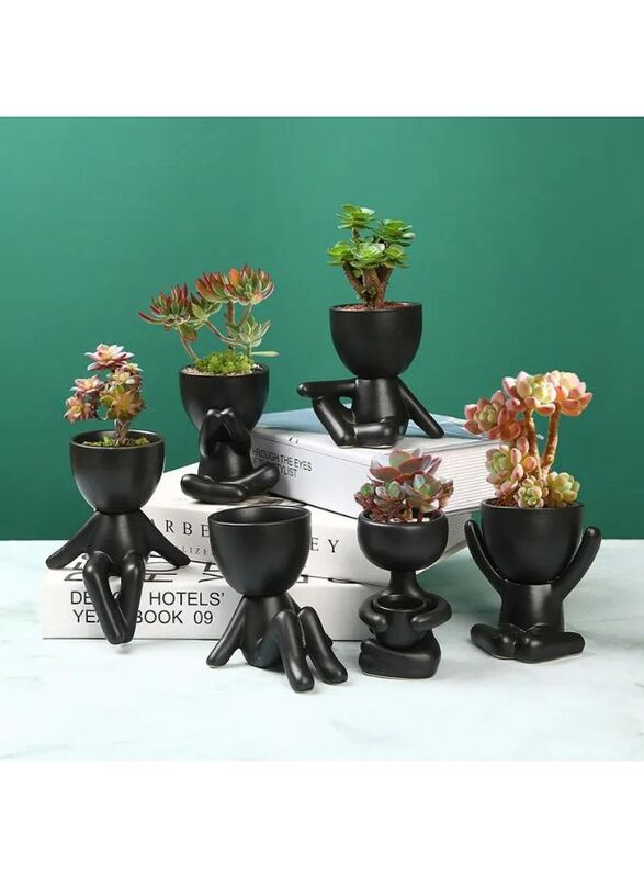 Ceramic Succulent White Plant Pot Creative Human Shaped Small Cactus pots Flower Pots Mini Plant Planters for Desktop Usage Home Decoration, Man 3