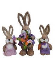 Easter Set of 3 Bunny Family Straw Rabbits Ornament Crafts Decoration for Yard Sign Garden, Living Room, Bedroom