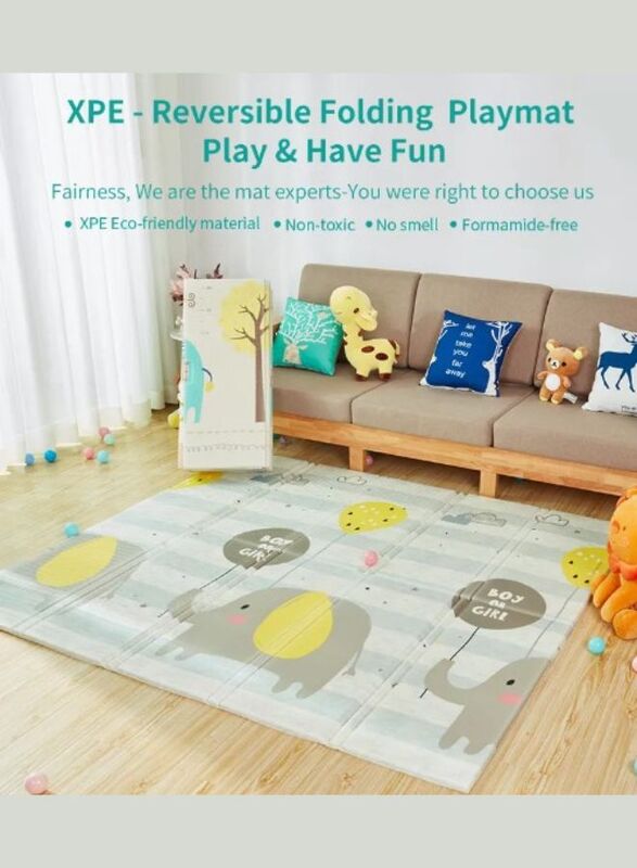 Reversible Folding Children's Waterproof and Non-toxic Double Sided Mat (200x180x1.0cm), Ocean