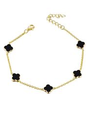Stunning Women's Four Leaf Black Coloured Clover Set , Complete Jewelry Ensemble with Ring, Chain, and Bracelet