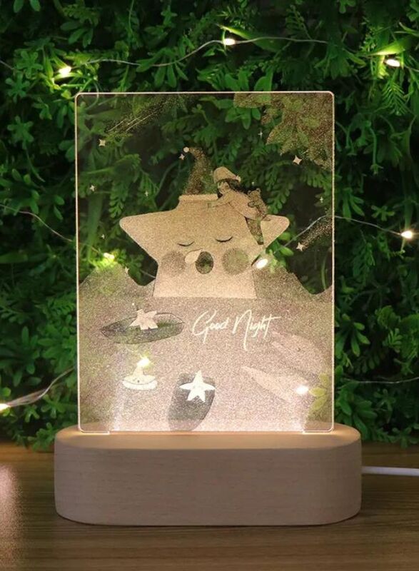 3D Acrylic Night Light Table Lamp with Wooden Base, Best Gift for Birthday, Anniversary, and Home Decor (STAR)