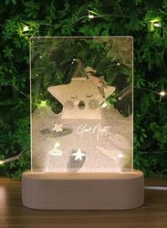 3D Acrylic Night Light Table Lamp with Wooden Base, Best Gift for Birthday, Anniversary, and Home Decor (STAR)
