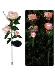 Beautiful Romantic Waterproof Solar Powered 3 LED Simulation Rose Flower Light Lamp Landscape Lighting With Stake For Outdoor Garden Yard Lawn Path Balcony Party Decoration, Pink