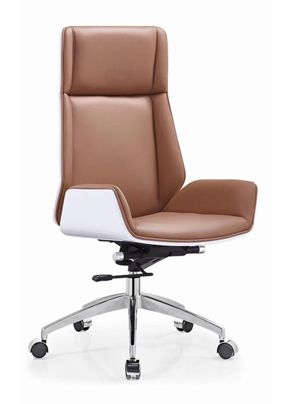 Sleek Modern Executive Office Chair With Genuine Leather for Long Comfortable Use, Brown