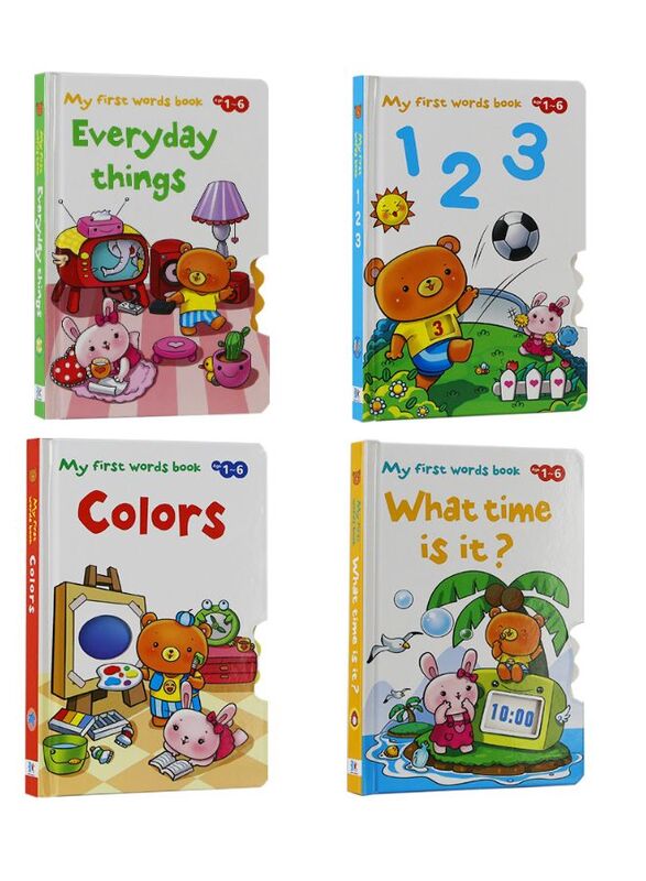 4 Book Set, First Word Pop Up Book Set for Kids, Basic Skill and Literacy Learning Book for Kids Aged 1 to 6, Time, Counting, Colors, and Everyday Things