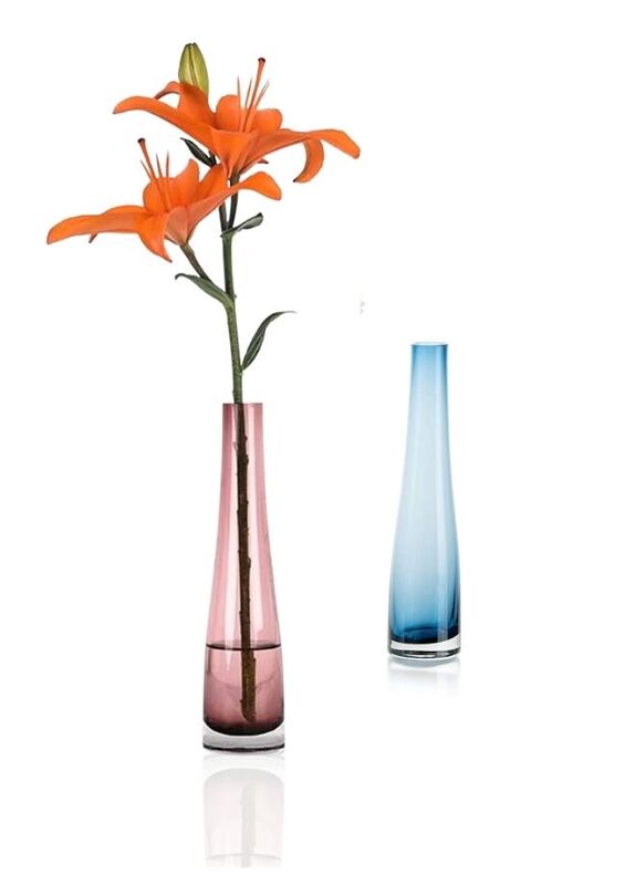 Glass Vase, Cylinder Flower Vase for Floral Arrangements, Weddings, Home Decor or Office, Blue