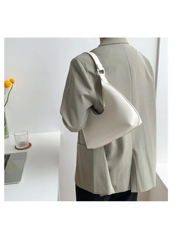 Women's Solid Color Shoulder Bag, Zipper Closure Large Capacity Waterproof Travel Hotel Office Work Handbag, White