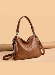 Large Casual Women's Shoulder Bag Ladies Messenger Bag Luxury Brand Designer High Quality Leather Retro Handbag, Brown