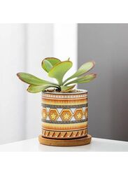4 Pcs Succulent Plant Pots Small Modern Ceramic Indoor Planter with Bamboo Tray for Cactus Herbs Home Design 1 (Plants Not Included)