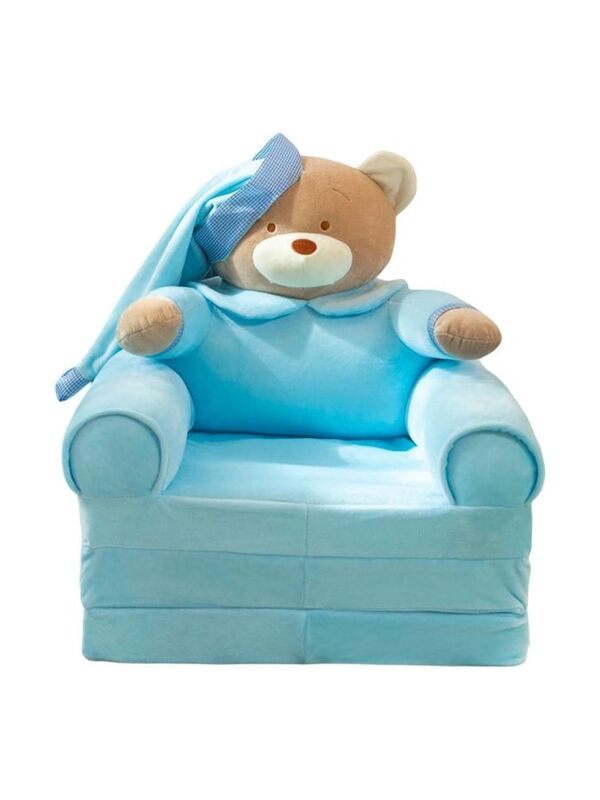 Foldable Toddler Chair Lounger for Kids, Removable and Washable Lazy Sleeping Sofa for Kids, Baby Sofa Bed Foldable Chair, Blue Teddy Bear