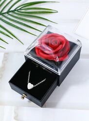 Preserved Red Rose Jewelry Box with Heart Shape Necklace - Included Greeting Card and Bag Gifts for Mom Wife Girlfriend Her on Valentines Day Mothers Day Anniversary Birthday Gifts for Women