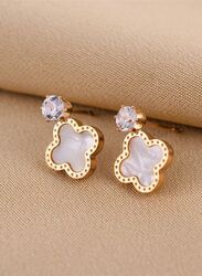 Exquisite white four leaf clover rose gold plated women's Jewelry set ( bracelet, earrings)