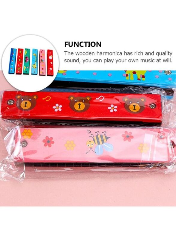 Kids Harmonica Wooden Children Harmonica Toys Colored Printed Diatonic Harmonica Mouth Organ Early Educational Musical Instruments, Design 6