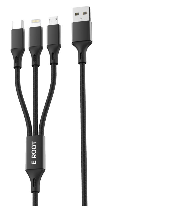 

Generic E-Root 3-In-1 Micro USB Type-C Lightning Data Sync And Charging Cable Black