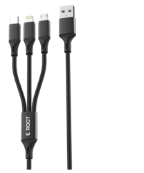 E-Root 3-In-1 Micro USB Type-C Lightning Data Sync And Charging Cable Black