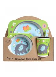 5PCS Unbreakable Kids Plate and Bowl Set for Healthy Mealtime, Bamboo Children Dishware Set with Plate, Bowl, Cup, Fork and Spoon, BPA Free Dishwasher Safe, Elephant