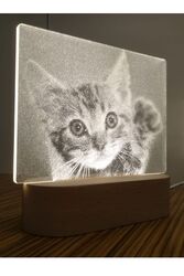 3D Acrylic Night Light Table Lamp with Wooden Base, Best Gift for Birthday, Anniversary, and Home Decor (Cute little Kitten)