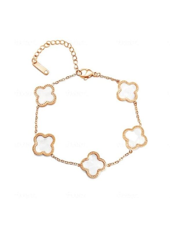 Simple bracelet for Women Dainty Four Leaf Clover Hand Bracelet for Teen Girls, White