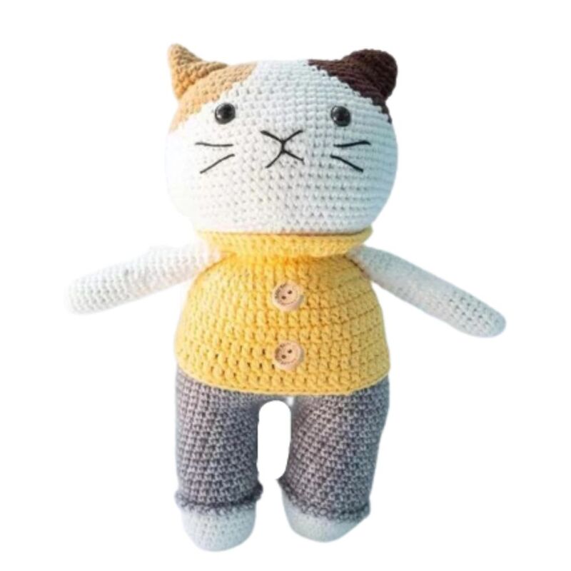 Handmade Natural Cotton Crochet Cat Toy Doll for Baby Friend Amigurumi Crochet Sleeping Buddy for Kids and Adults, 25cm