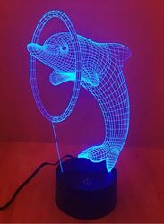 3D Dolphin Shape Night Light Touch Table Desk Optical Illusion Lamps 7 Color Changing Lights Home Decoration Xmas Birthday Gift
