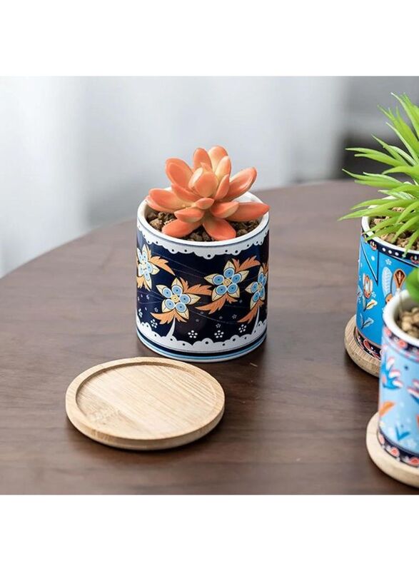 4 Pcs Succulent Plant Pots Small Modern Ceramic Indoor Planter with Bamboo Tray for Cactus Herbs Home Design 5 (Plants Not Included)