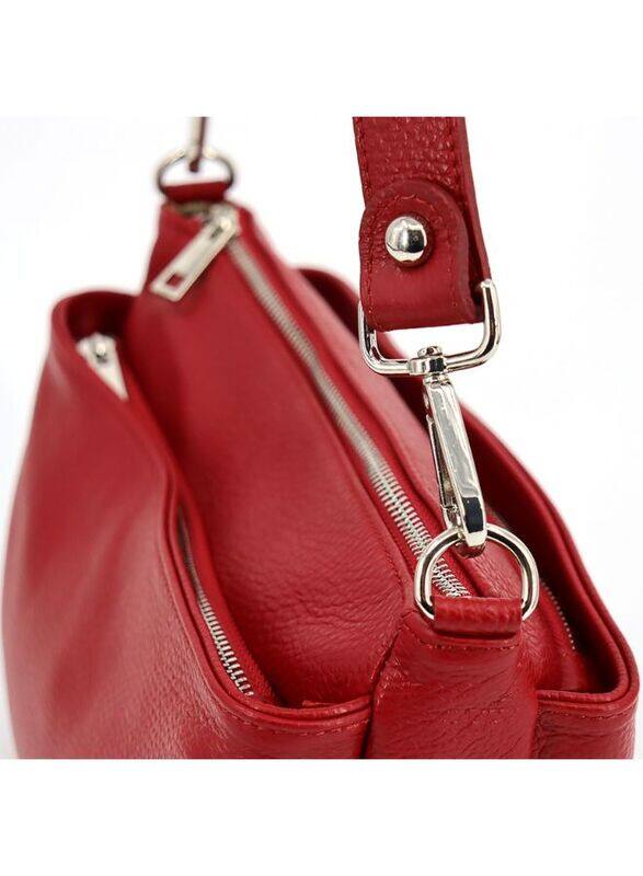 Effetty Tripartite leather shoulder bag made in Italy for women, Made of genuine leather, available in both winter and summer colors, Red