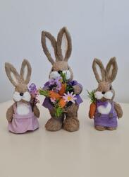 Easter Set of 3 Bunny Family Straw Rabbits Ornament Crafts Decoration for Yard Sign Garden, Living Room, Bedroom