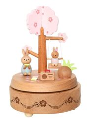 Wooden Bunny Windup Music Box, No Battery Home Wood Decor, Wooden Cute Rabbit Music Box Gift for Birthday Wedding Christmas