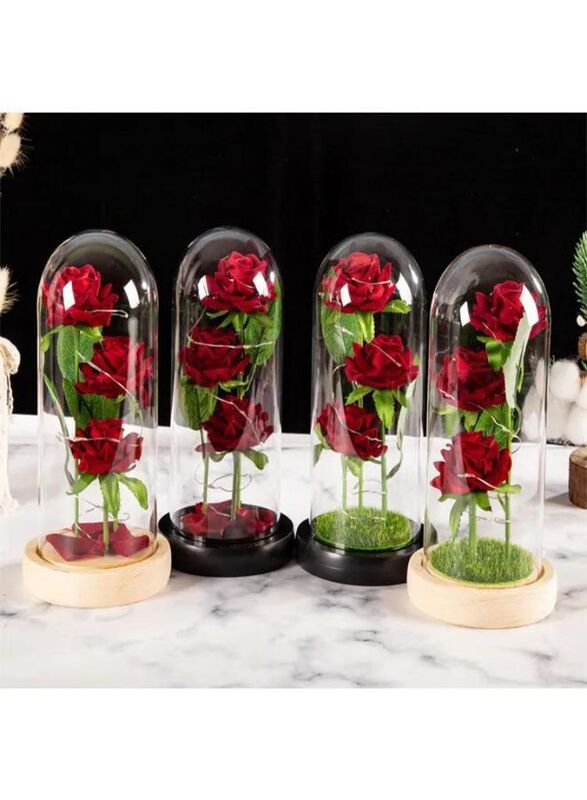 Valentine Rose Gift for Her Anniversary Birthday Party Beauty and The Beast Rose Flowers Artificial Rose Flower Gift on Preserved Rose Unique Gift for Wife, Grass Black Base