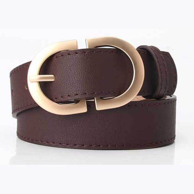 Gold Double Ring Buckle Leather Belt For Ladies, Luxury Design Casual Jeans Thin Waist Seal Leather Belt for Women, Dark Brown