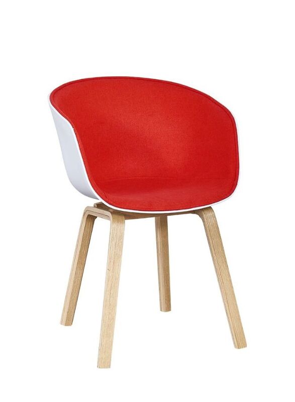 Visitor Chair With Upholstery and Wooden Legs for Visitors in Office, Lobby, Living Room, Red