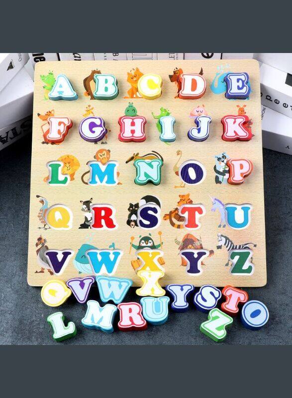 Alphabet Puzzle, Kids Early Development Toy, 3D Wooden Alphabet Capital and Small Letters