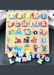 Alphabet Puzzle, Kids Early Development Toy, 3D Wooden Alphabet Capital and Small Letters
