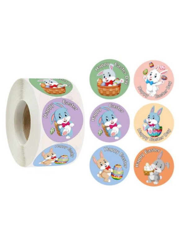 500pcs/roll Easter Slogan & Rabbit Print Gift Sticker, Cartoon Paper Gift Label Sticker For Holiday