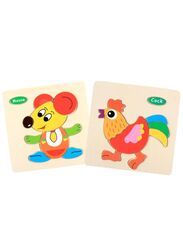 Wooden Puzzles for Kids Boys and Girls Animals Set Mouse & Cock