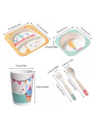 5PCS Unbreakable Kids Plate and Bowl Set for Healthy Mealtime, Bamboo Children Dishware Set with Plate, Bowl, Cup, Fork and Spoon, BPA Free Dishwasher Safe, Traffic