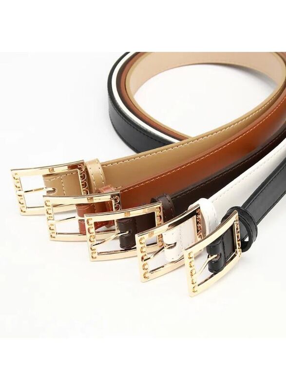 Elegant White Simple and Versatile Leather Belt for Women, Coffee - Size 115*2.4cm