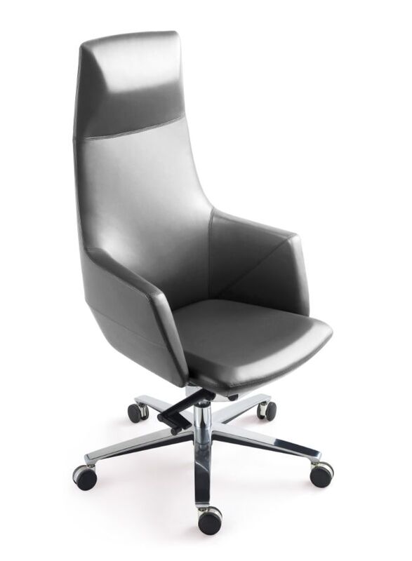 Luxury Swivel Black Leather Computer Furniture Executive Ergonomic Office Chair with Headrest, Grey