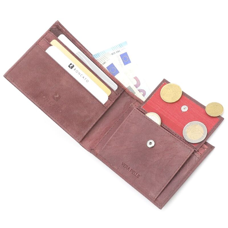 R. Roncato Men's Wallet in Nappa Leather, Equipped With Coin Purse, Document Holder in Card Format, Card Holder, Red