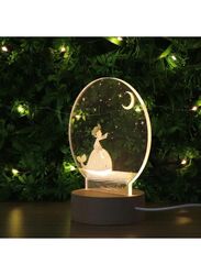 3D Acrylic Night Light Table Lamp with Wooden Base, Best Gift for Birthday, Anniversary, and Home Decor (Girl with moon)