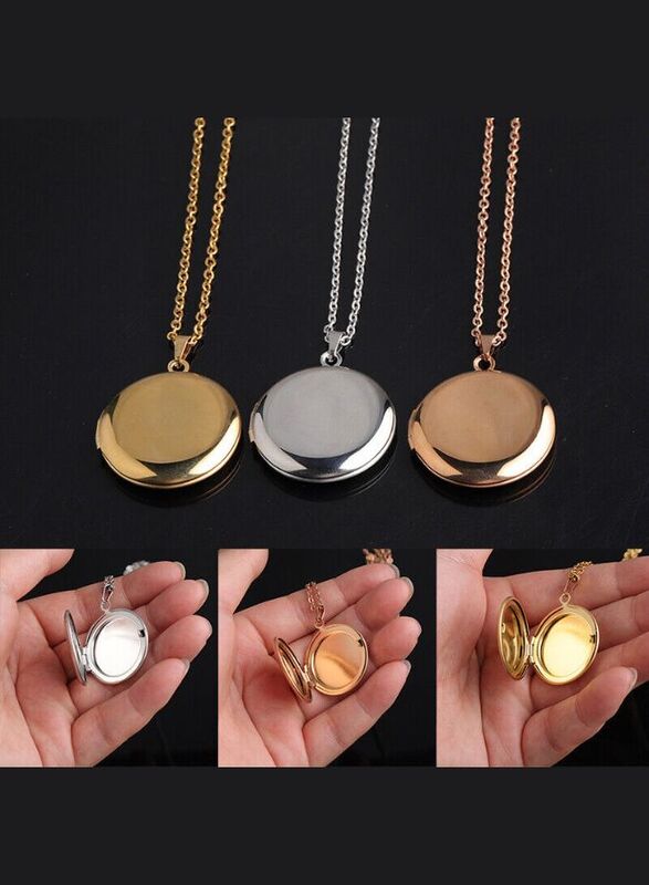Stainless Steel Photo Locket Necklace Open Round Pendant Necklaces For Women Jewelry Family Birthday Gift, Rose Gold