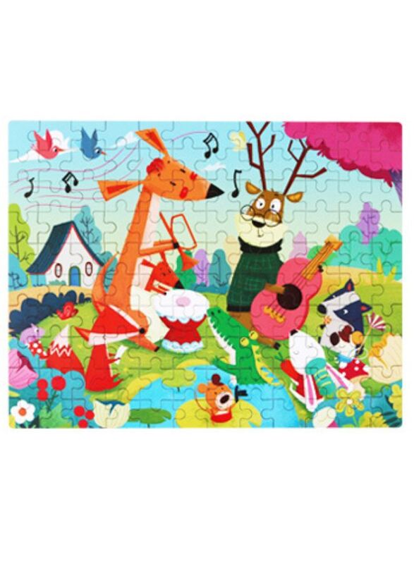 Wooden Jigsaw 120 Pieces Cartoon Animals Fairy Tales Puzzles Children Wood Early Learning Set Montessori Education Toy Kids Gift, Happy Animals