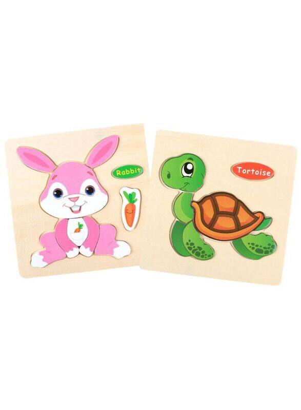 Wooden Puzzles for Kids Boys and Girls Animals Set Rabbit & Tortoise