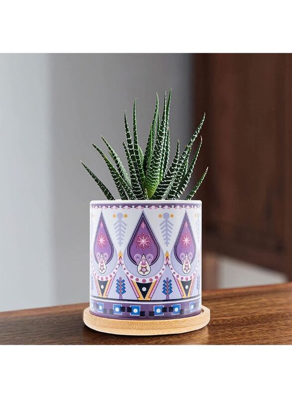 4 Pcs Succulent Plant Pots Small Modern Ceramic Indoor Planter with Bamboo Tray for Cactus Herbs Home Design 4 (Plants Not Included)