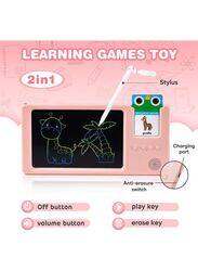 LCD Writing Drawing Board Doodle Tablet,Talking Flash Cards Speech, with 112 Cards with words and Pictures for Kids and Toddlers, Pink