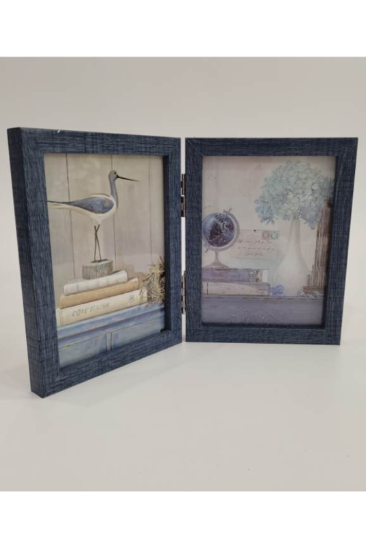 Foldable Wooden Photo Frame: Displaying Memories with Elegance and Flexibility (Four Photos) (Blue)