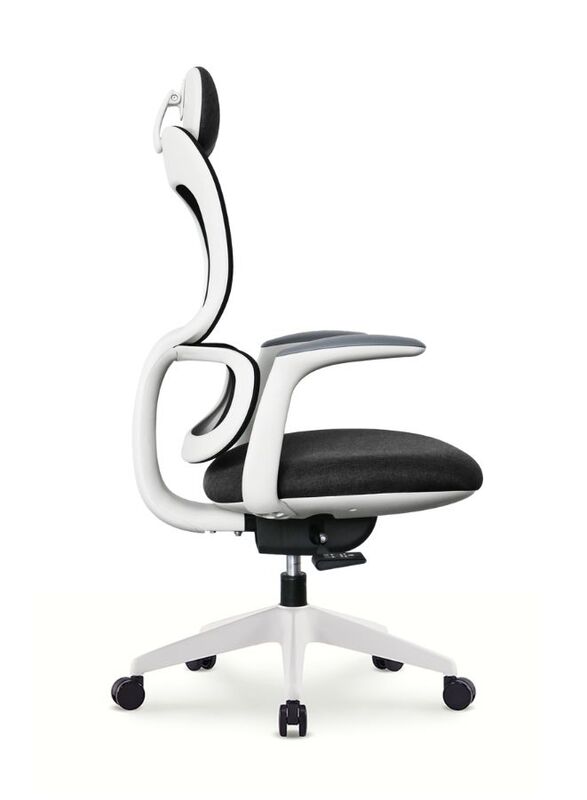 Modern Executive Ergonimic Office Chair With Sliding Seat and Headrest, White Frame for Office, Home and Shops, Black